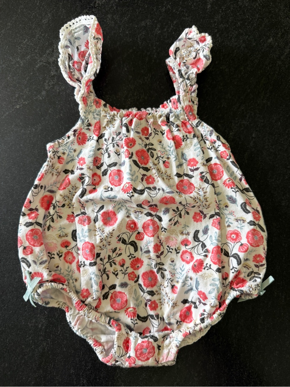 Baby Floral Bubble Romper - White with Pink Flowers